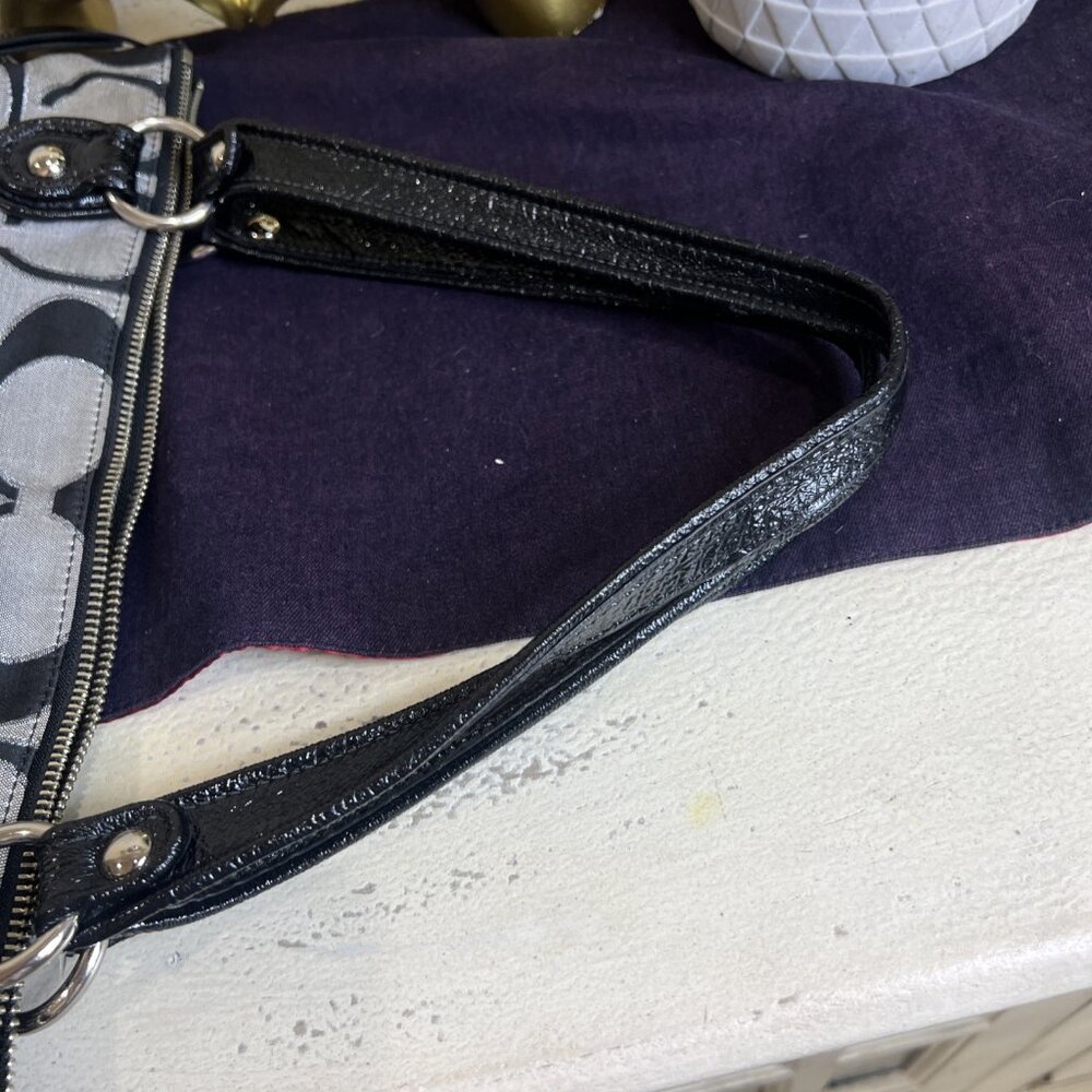 Coach Poppy Signature Black Gray Canvas Zipper Closure Tote Shoulder Bag - Picture 15 of 16